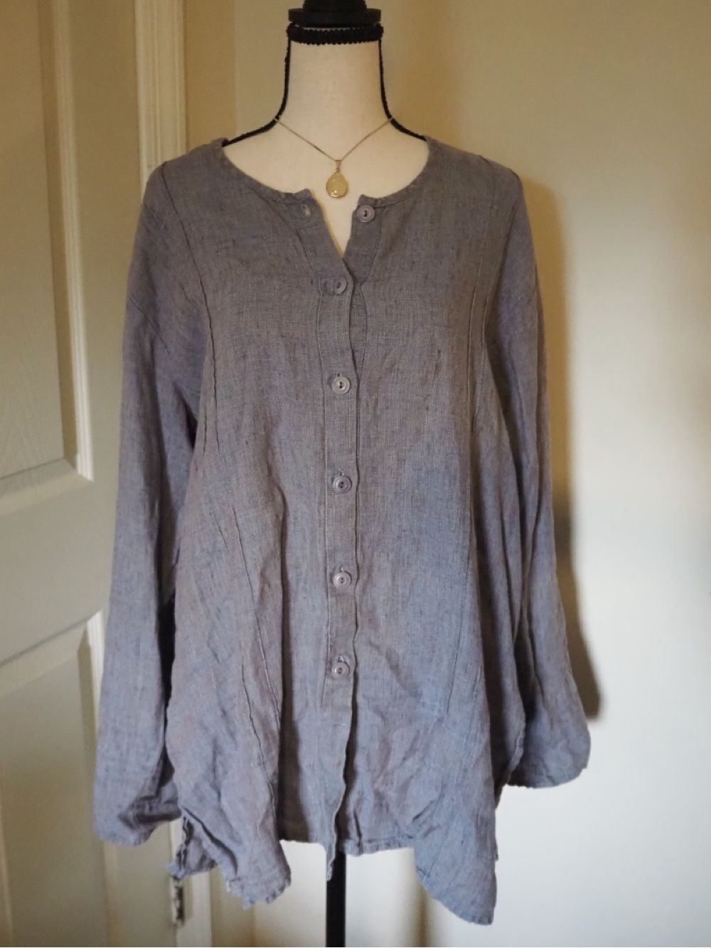 Vintage Flax by Jeanne Engelhart Lagenlook Button Front Top 100% Linen Sz Medium
